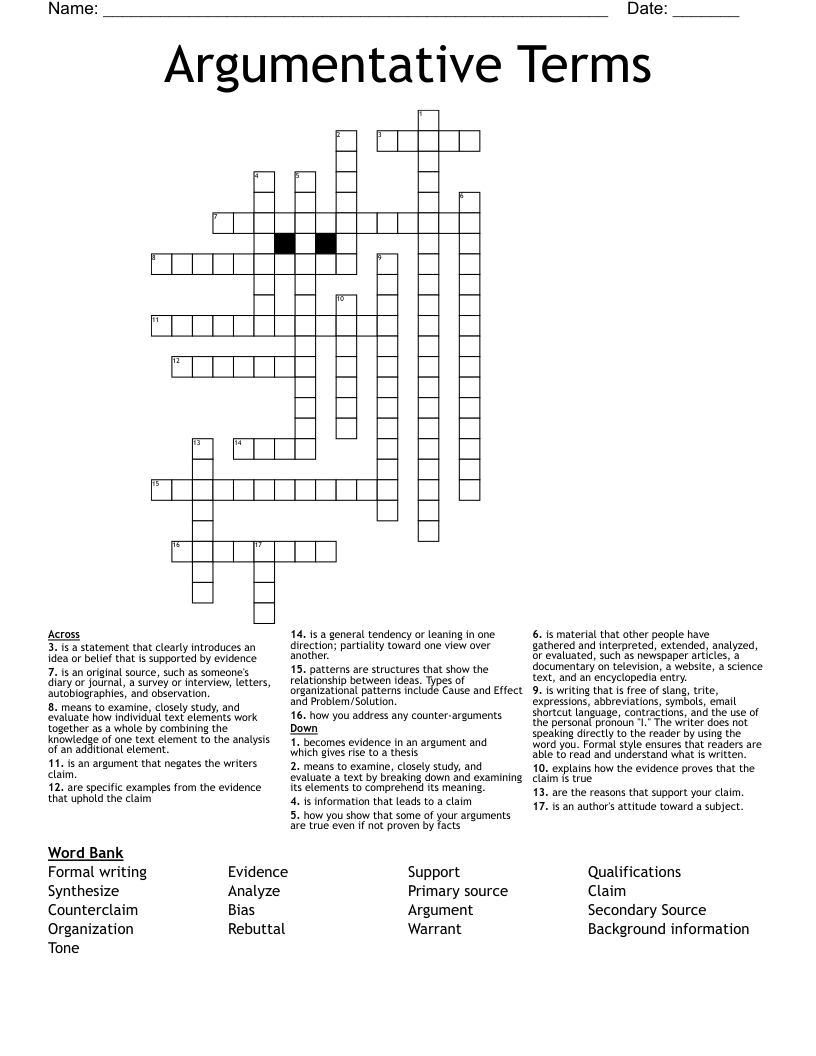 Argumentative Terms Crossword