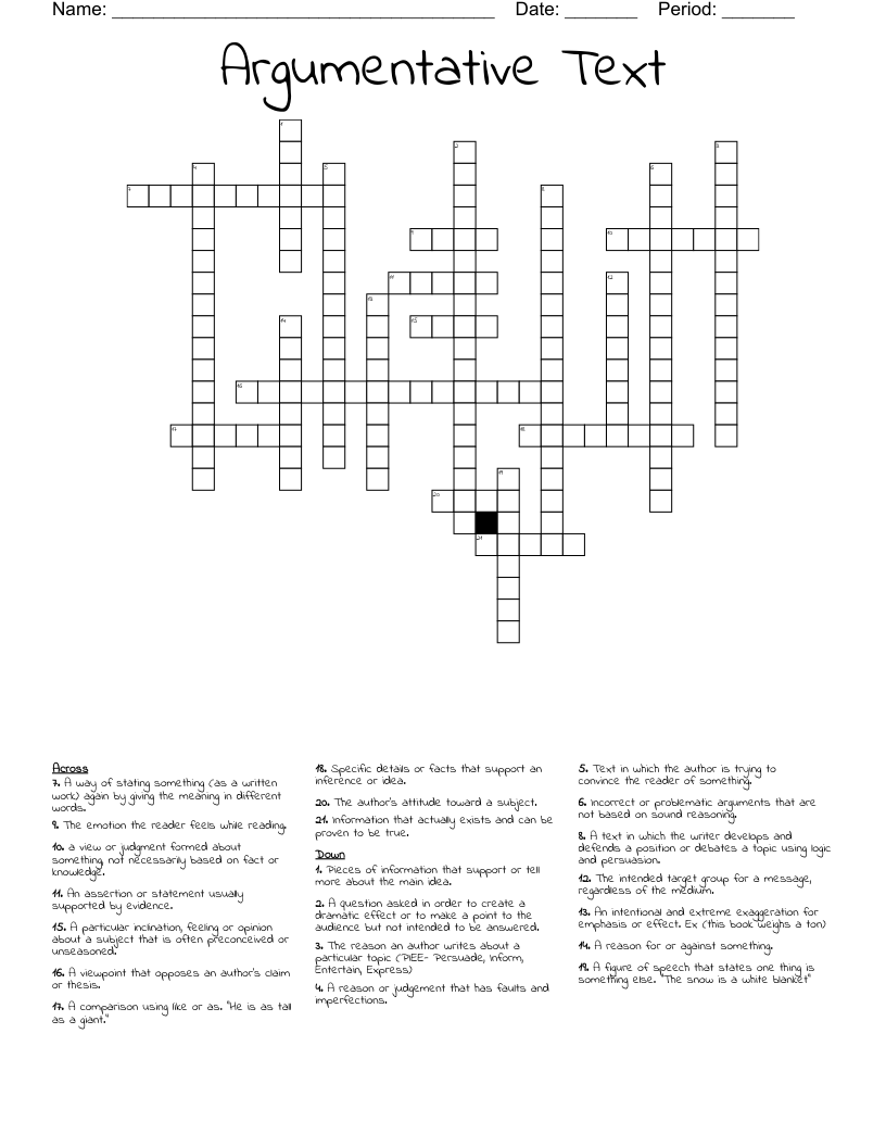 Argumentative Text Crossword