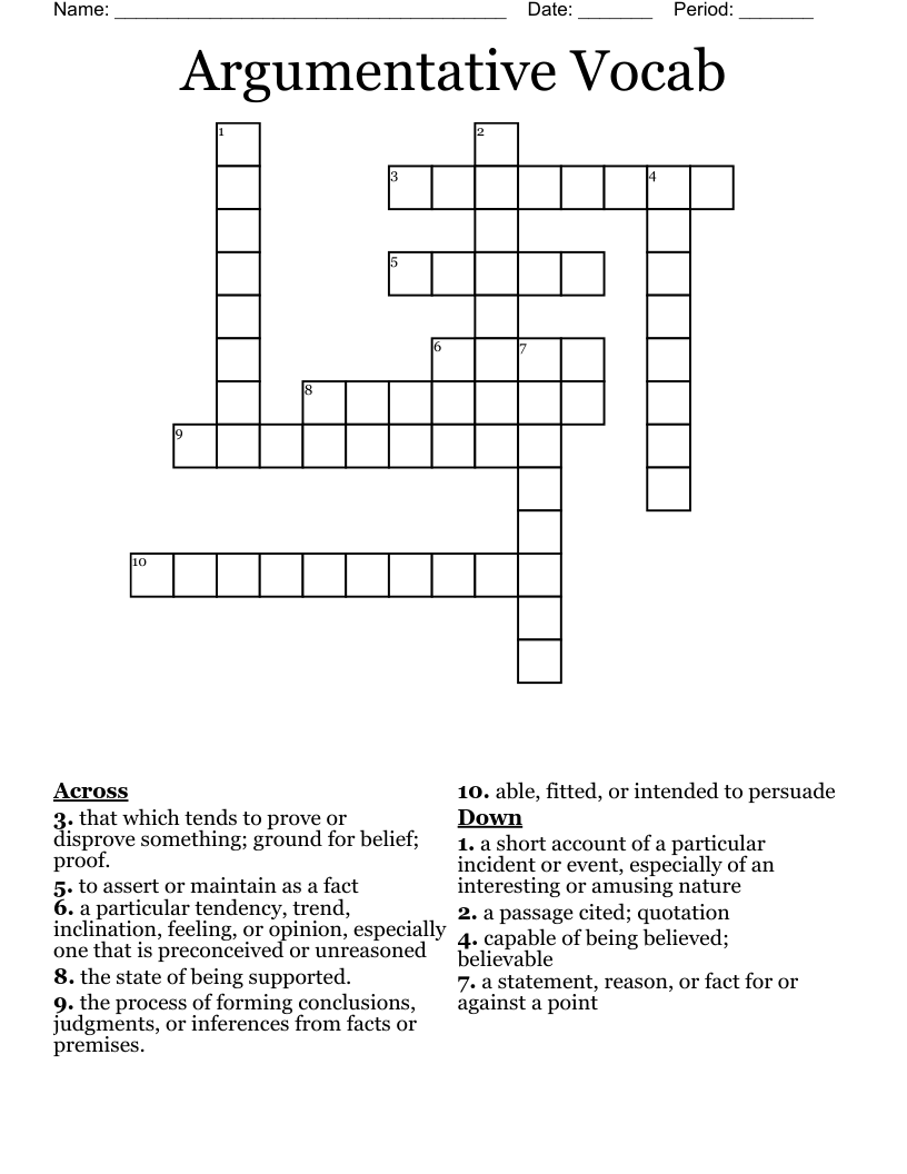 Argumentative Vocab Crossword