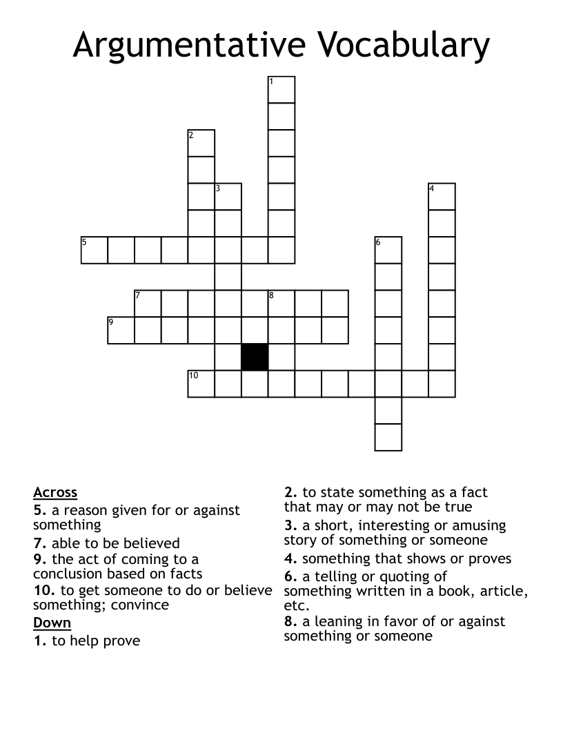 Argumentative Vocabulary Crossword