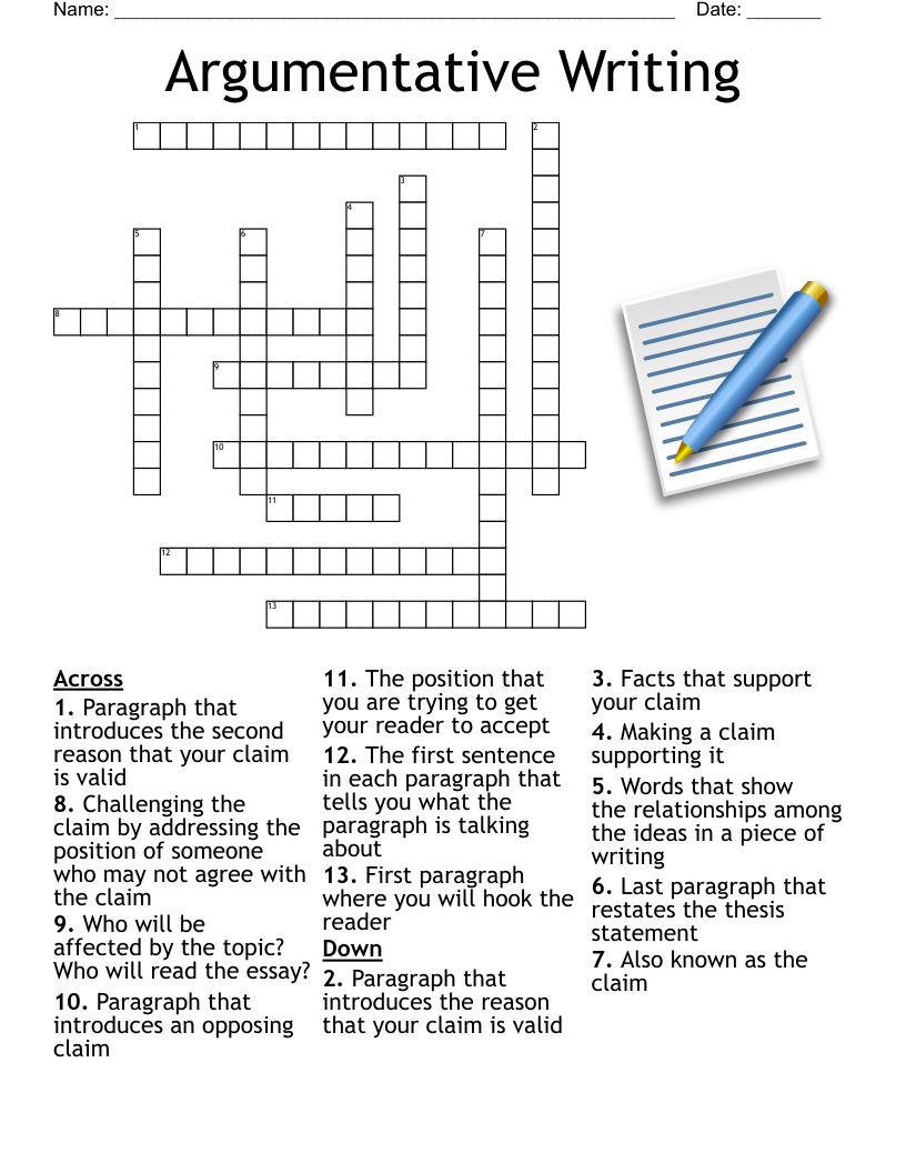 Argumentative Writing Crossword