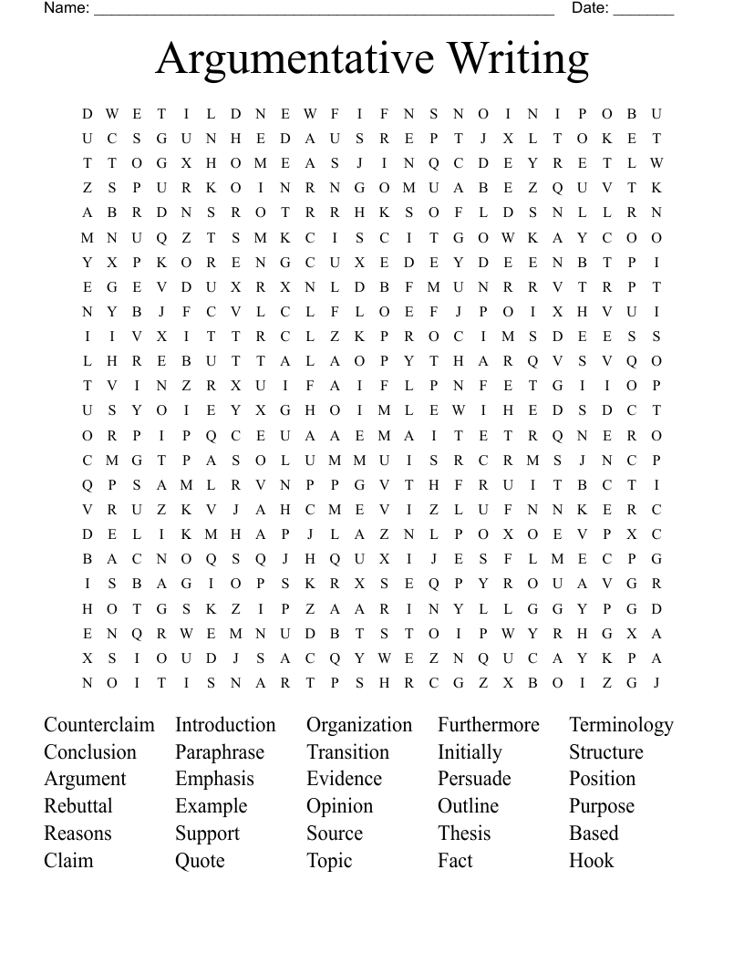 Argumentative Writing Word Search