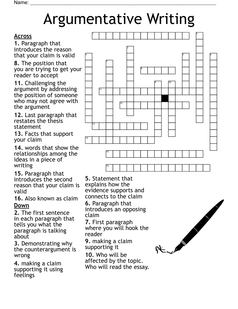Argumentative Writing Crossword
