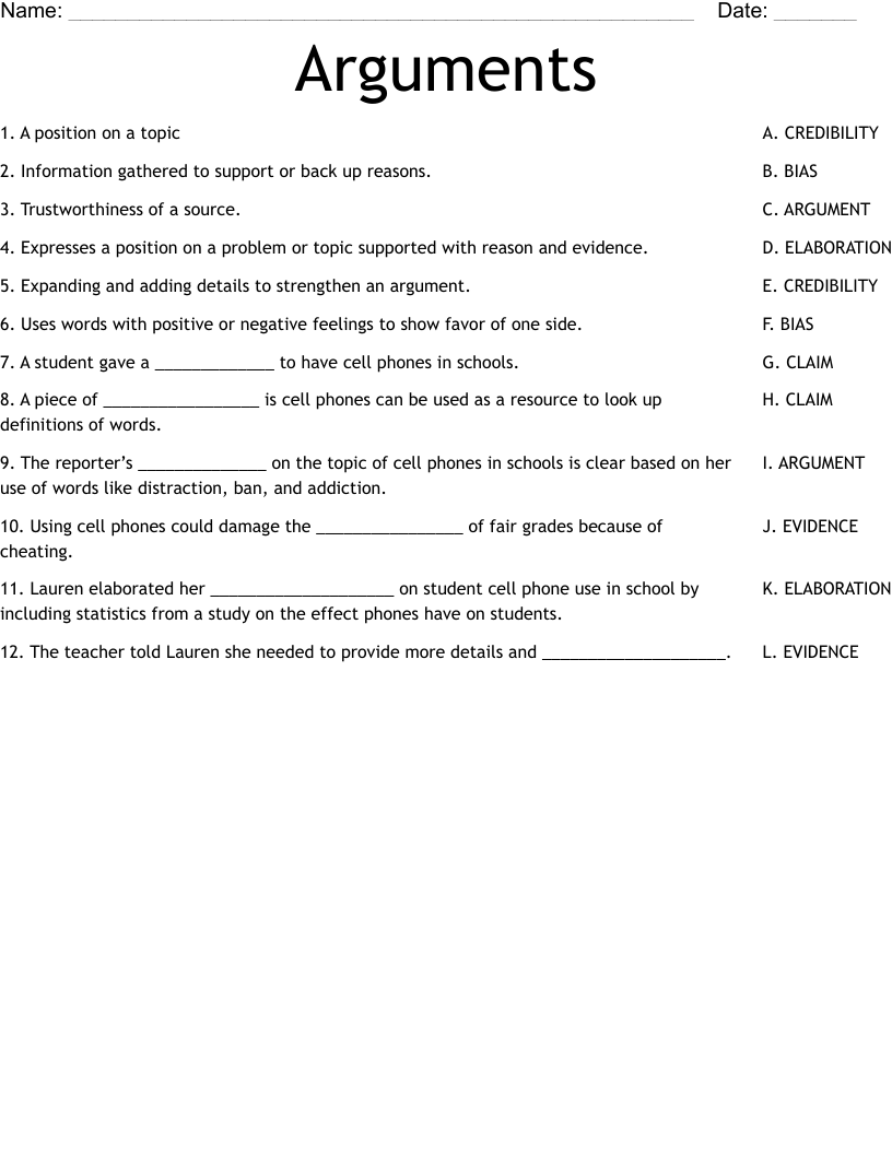 Arguments Worksheet