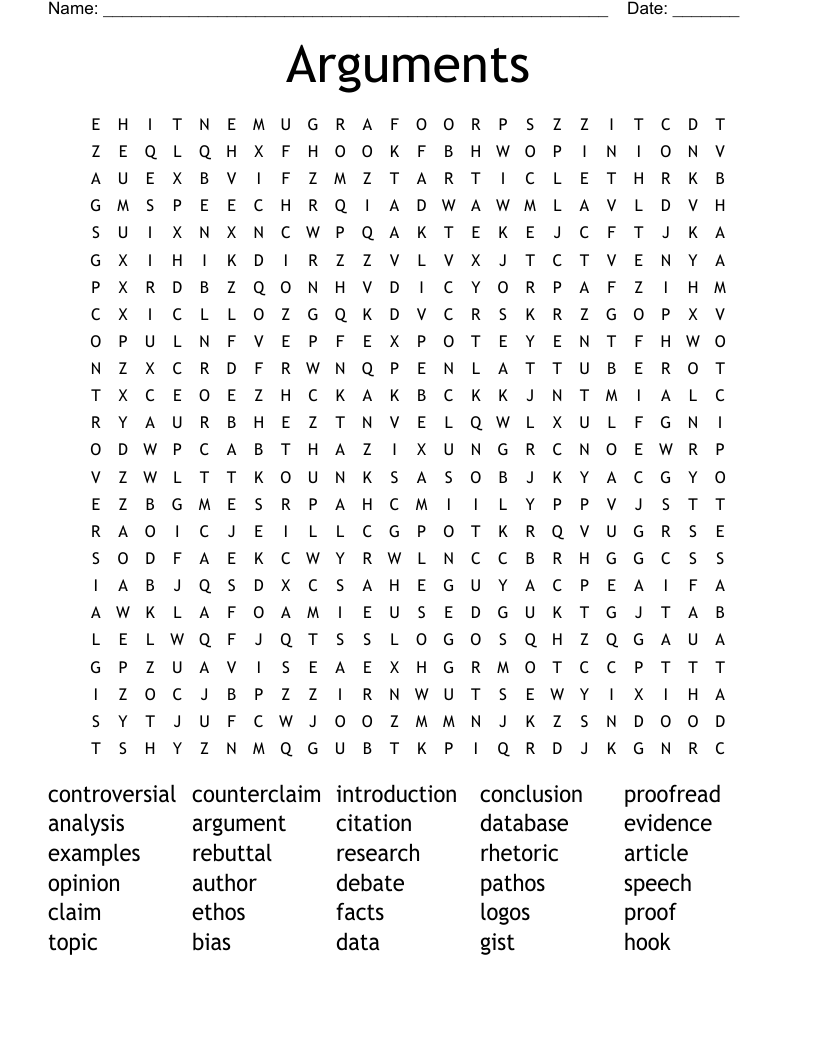Arguments Word Search
