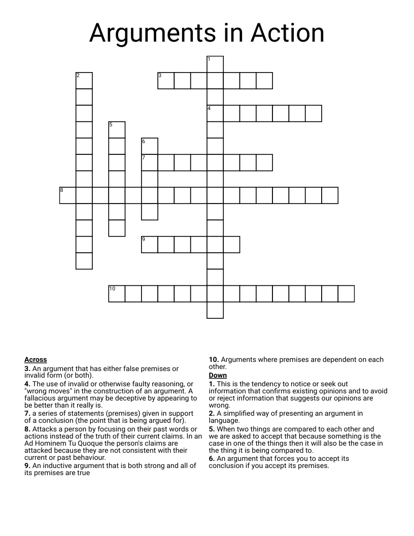 Arguments in Action Crossword