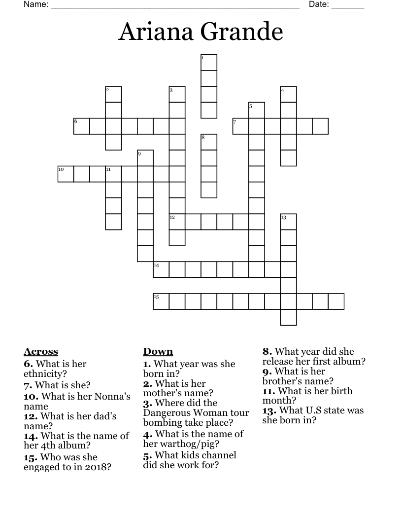 Ariana Grande Crossword