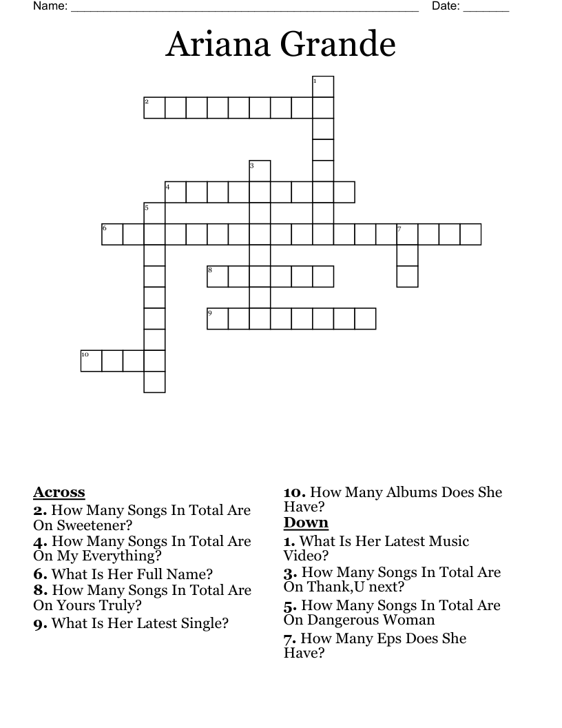 Ariana Grande Crossword