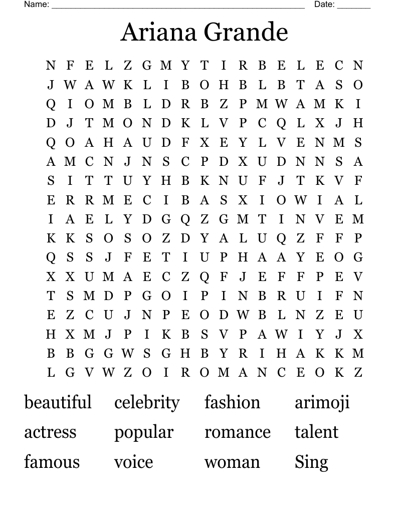 Ariana Grande Word Search