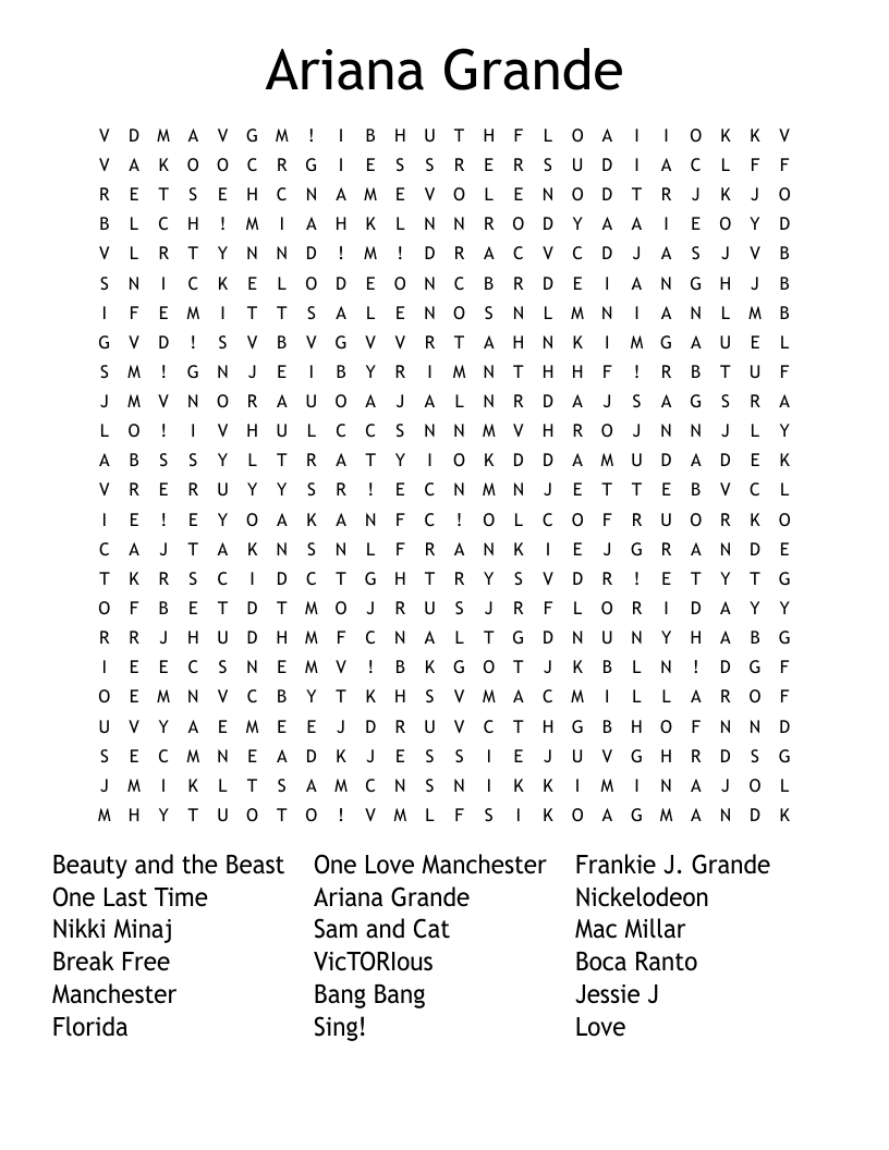 Ariana Grande Word Search
