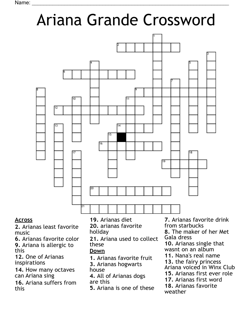 Ariana Grande Crossword