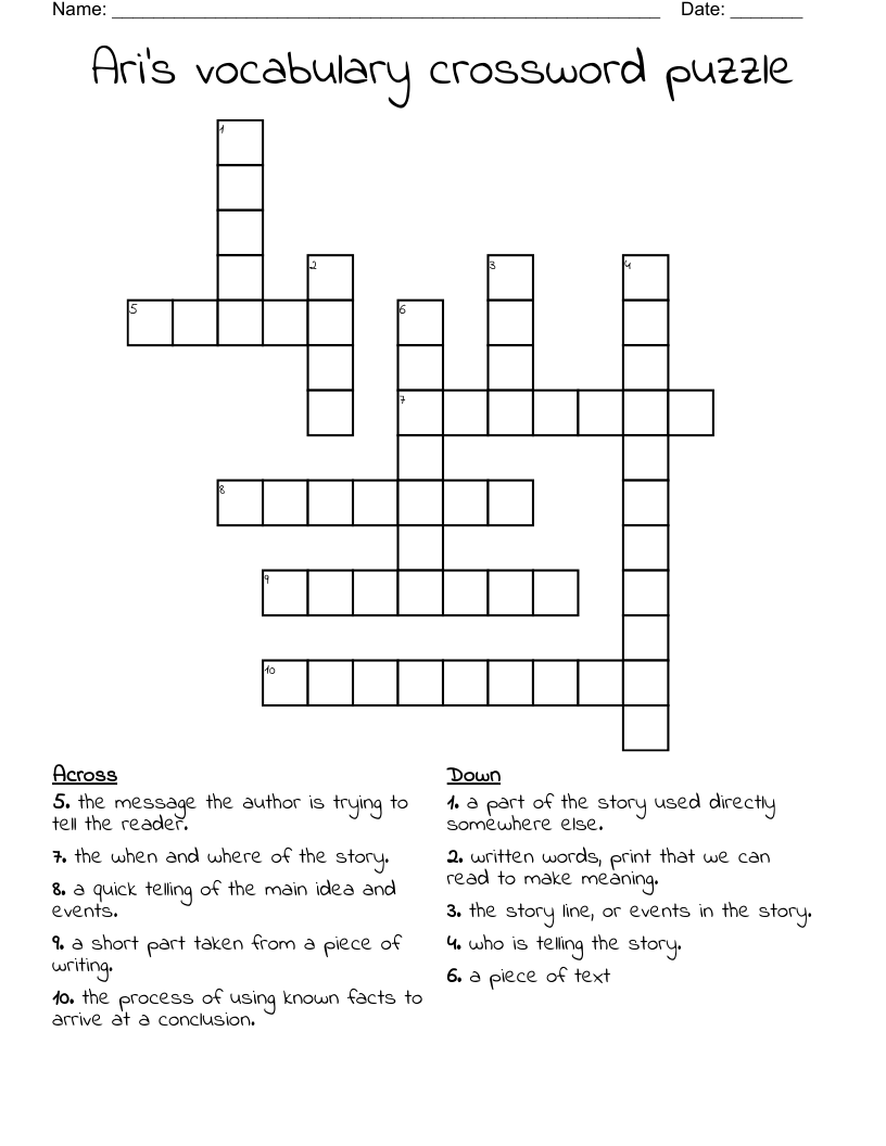 Ari's vocabulary crossword puzzle