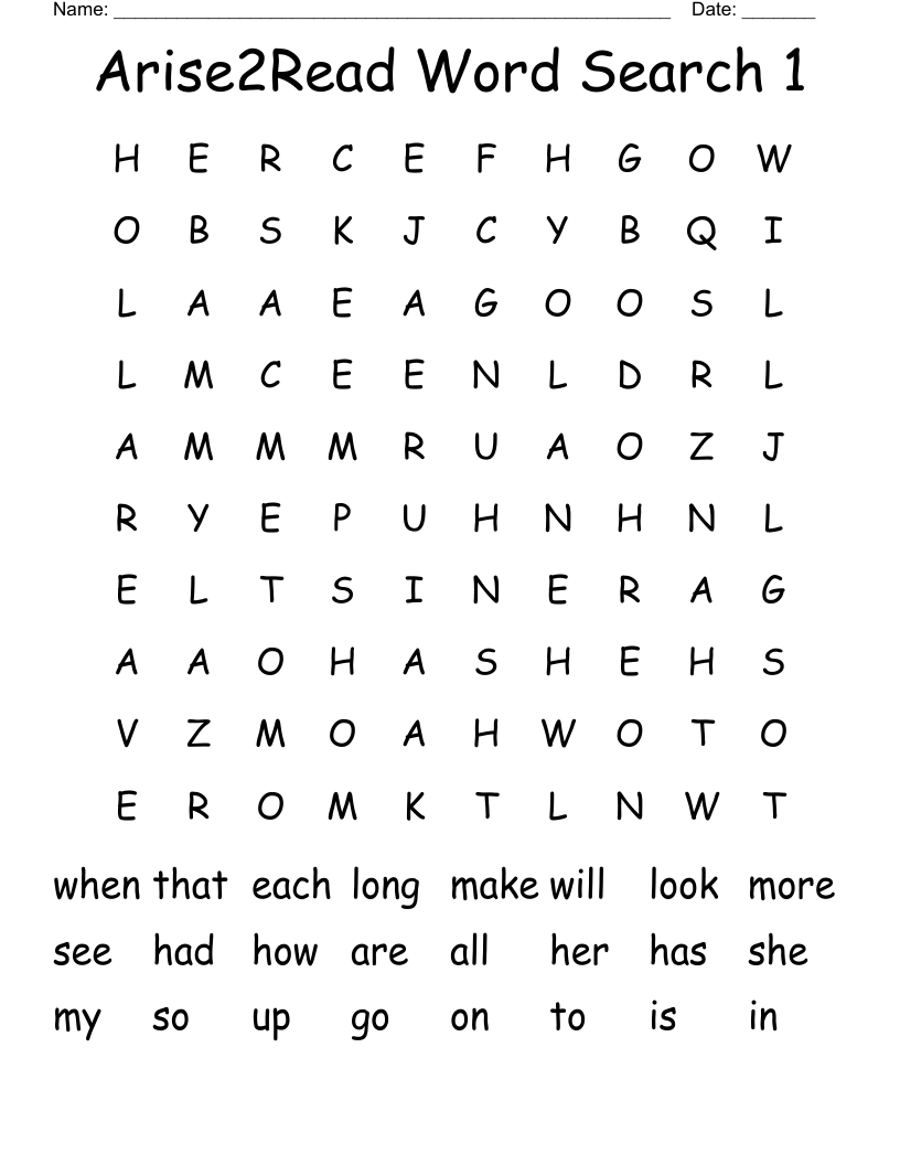 Arise2Read Word Search 1