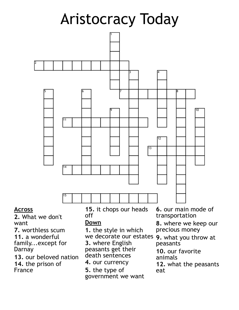 Aristocracy Today Crossword