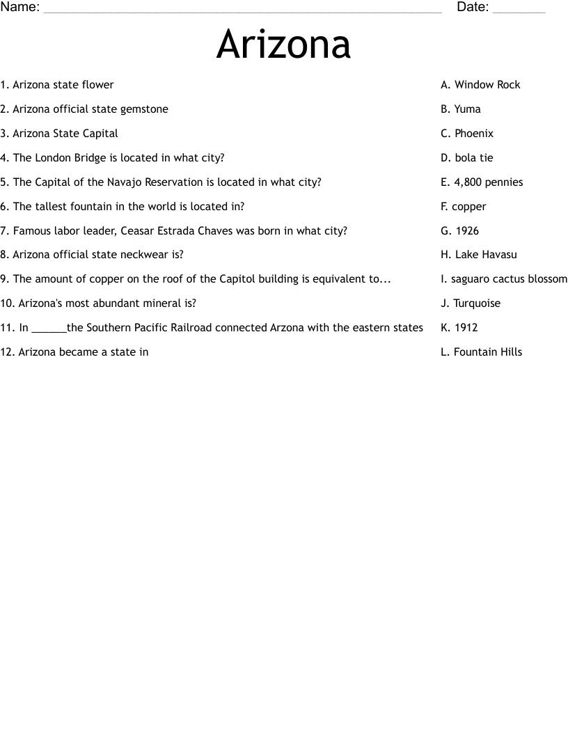 Arizona Worksheet