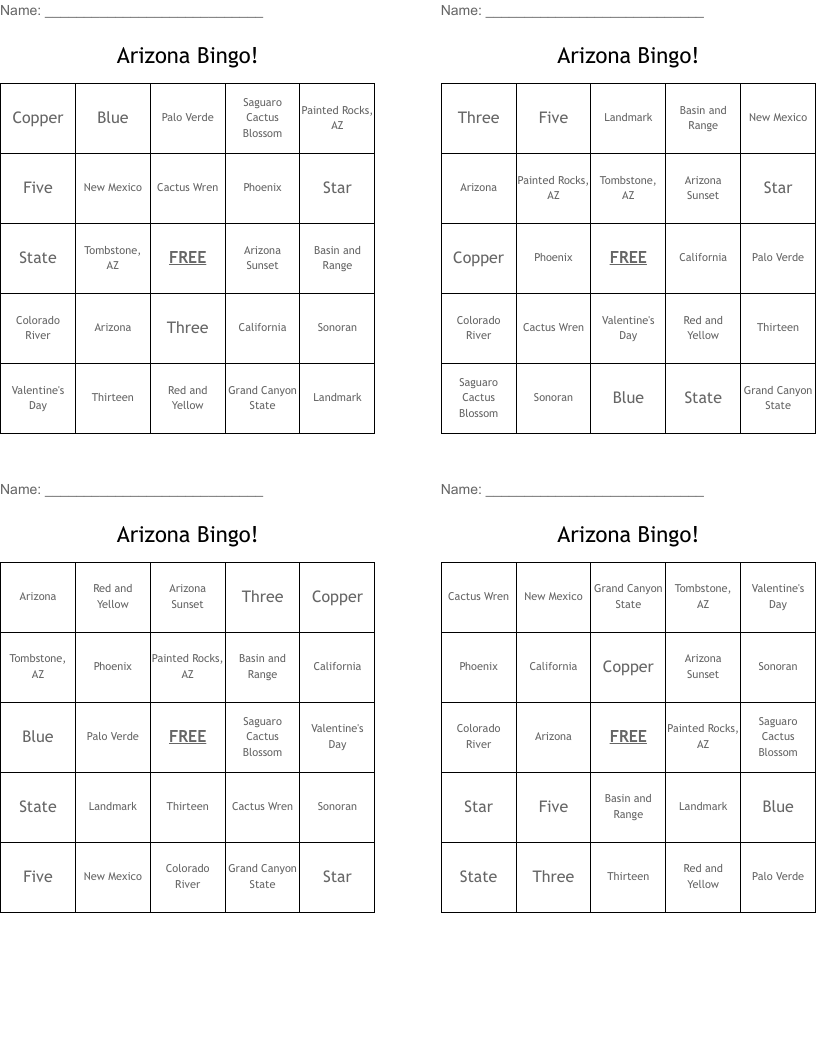 Arizona Bingo!