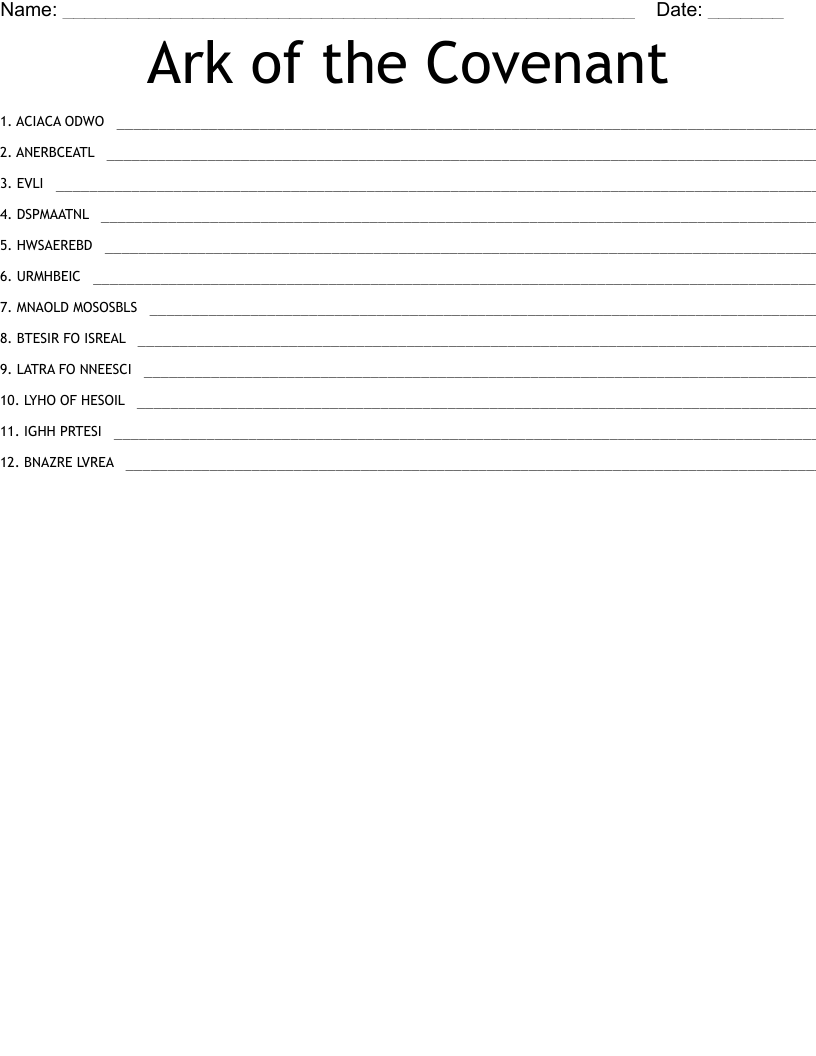 Ark of the Covenant  Word Scramble