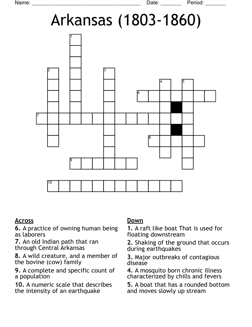Arkansas (1803-1860) Crossword