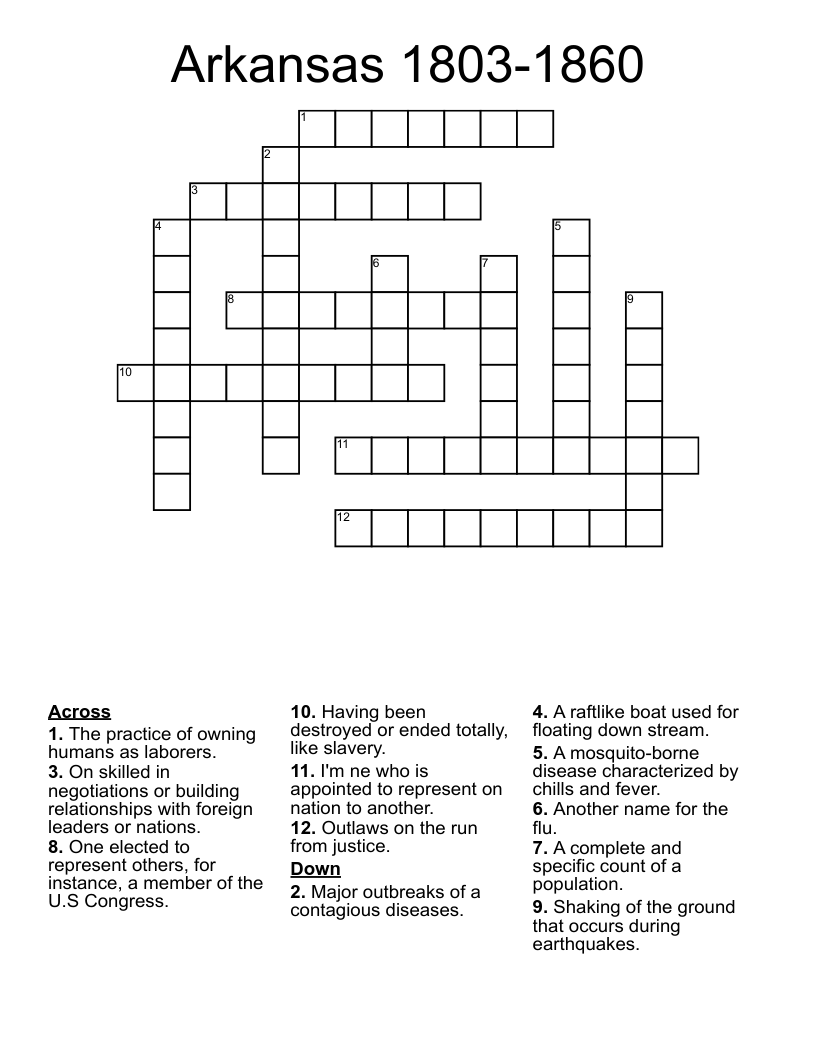 Arkansas 1803-1860 Crossword