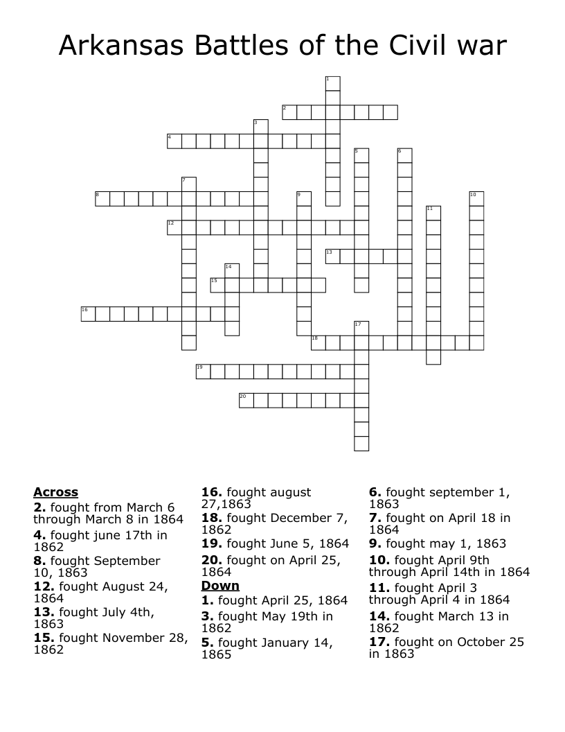 Arkansas Battles of the Civil war Crossword