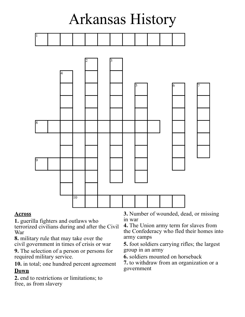 Arkansas History Crossword