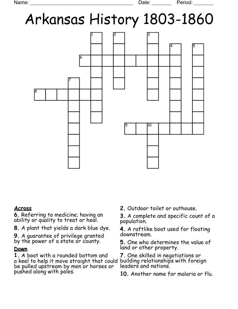 Arkansas History 1803-1860 Crossword