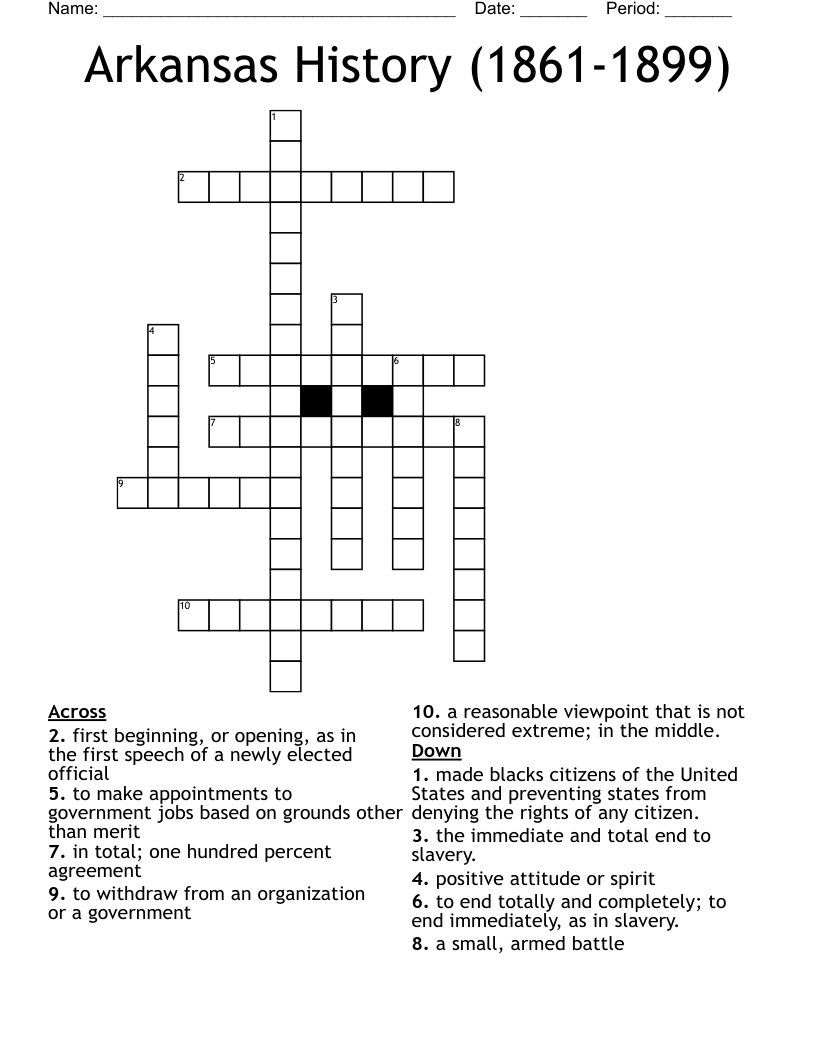 Arkansas History (1861-1899) Crossword