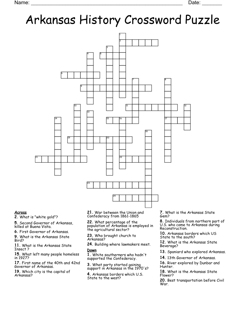 Arkansas History Crossword Puzzle