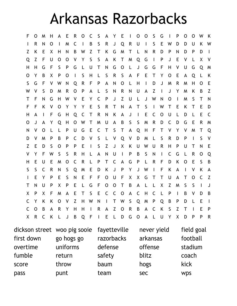 Arkansas Razorbacks Word Search