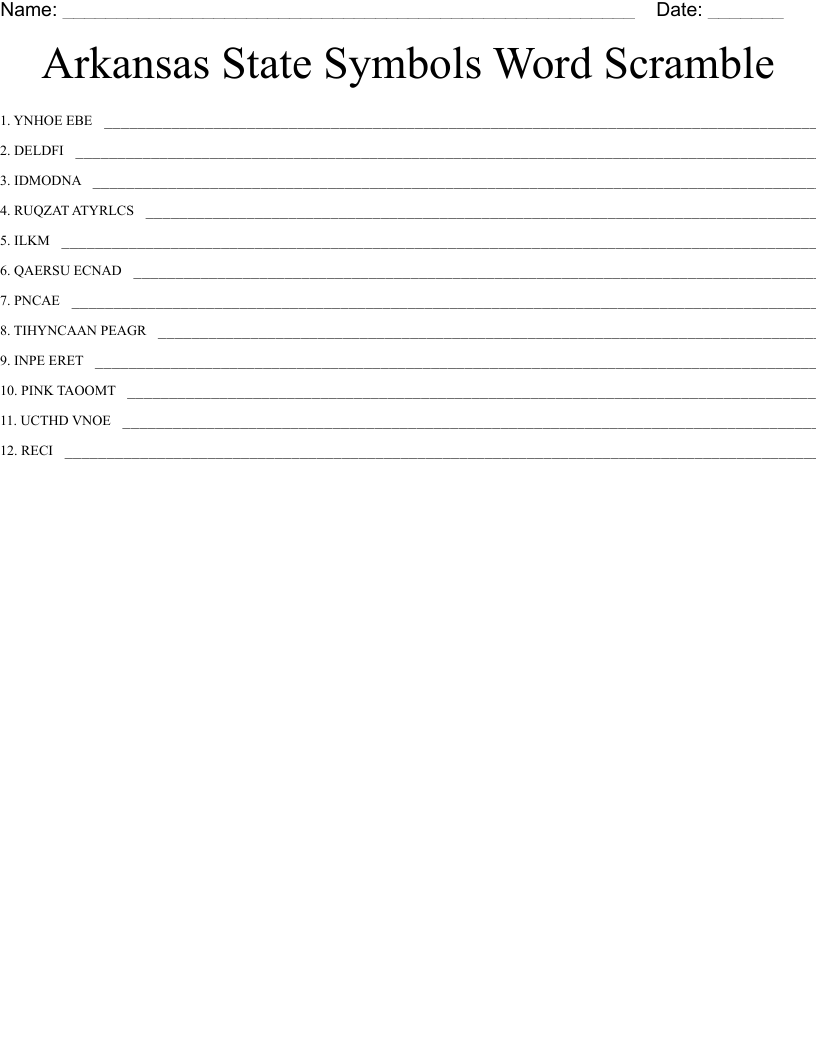 Arkansas State Symbols Word Scramble