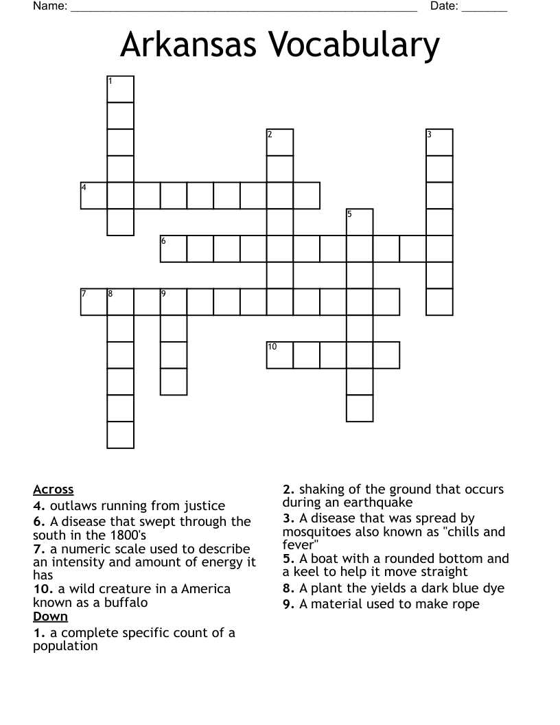 Arkansas Vocabulary Crossword