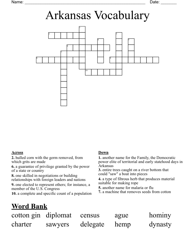 Arkansas Vocabulary   Crossword