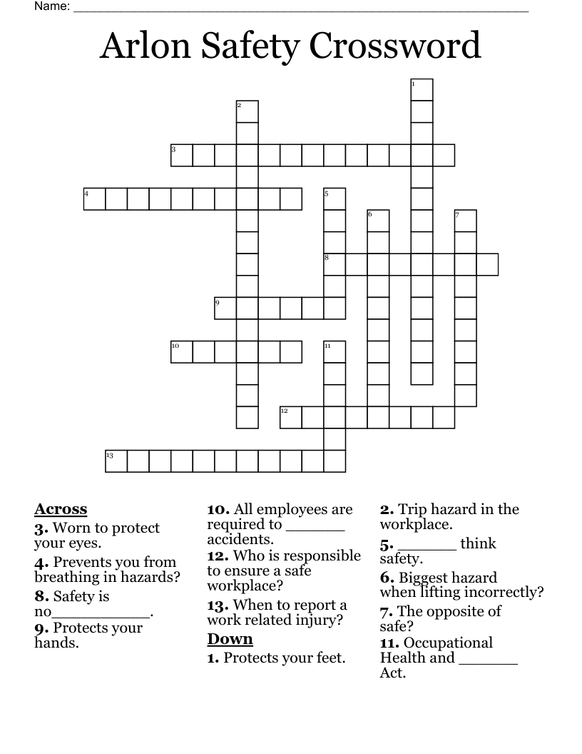Arlon Safety Crossword