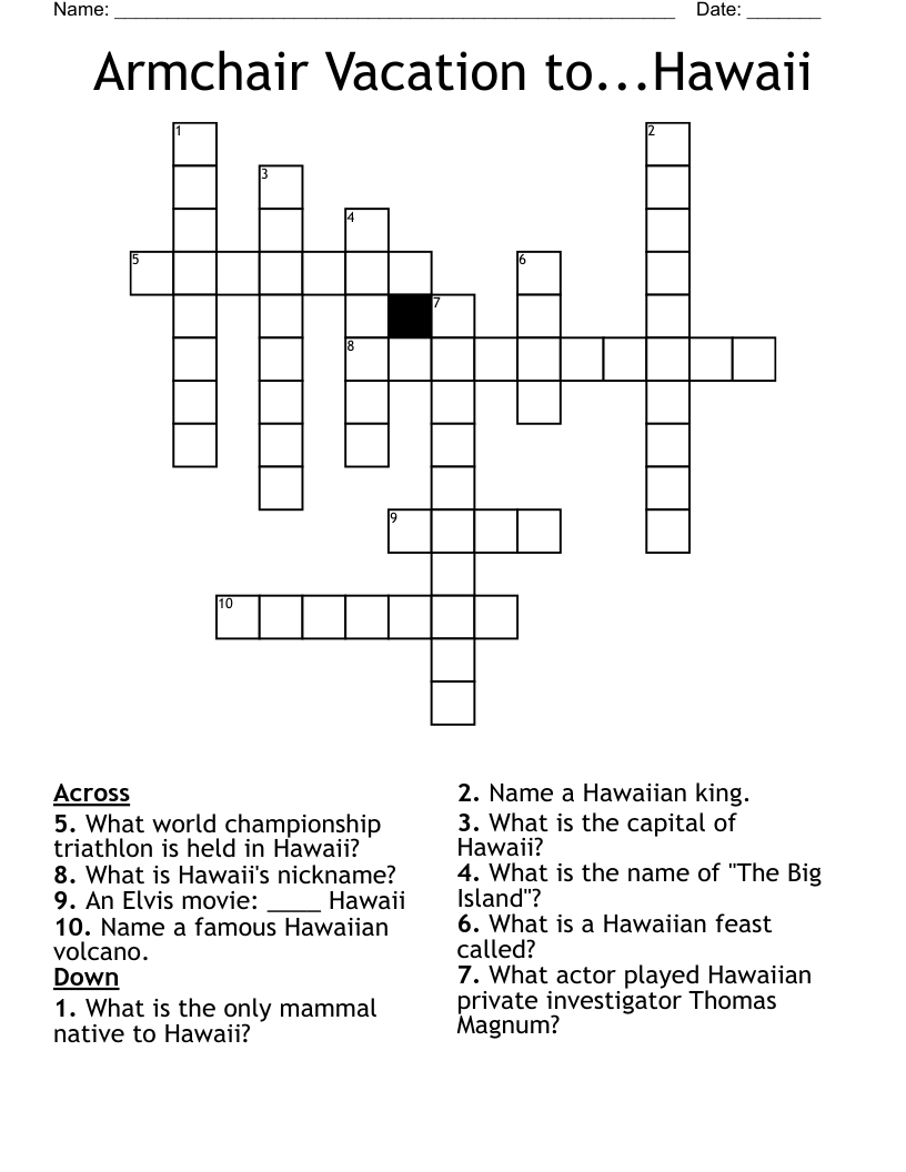 Armchair Vacation to...Hawaii Crossword