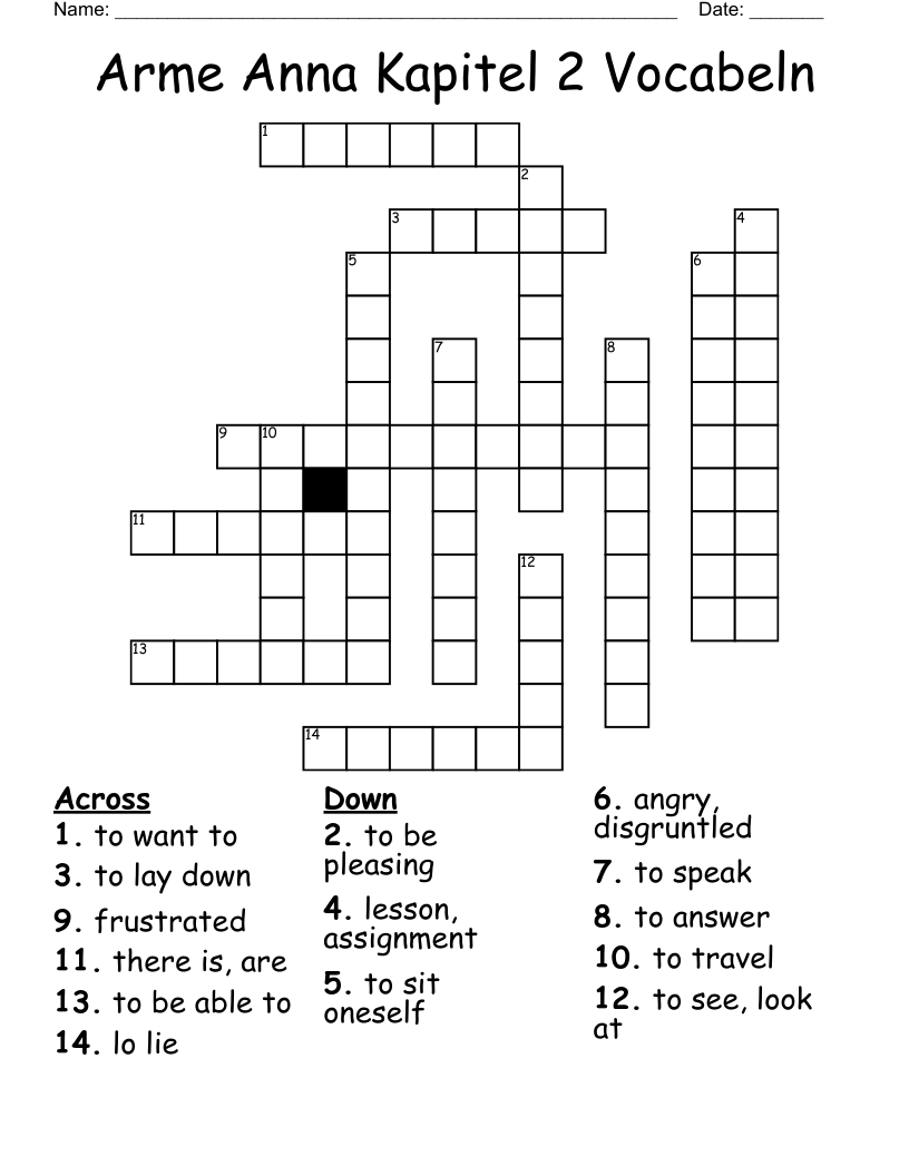 Arme Anna Kapitel 2 Vocabeln Crossword