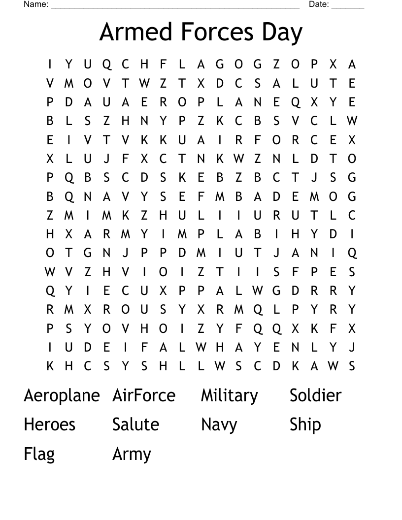 Armed Forces Day Word Search