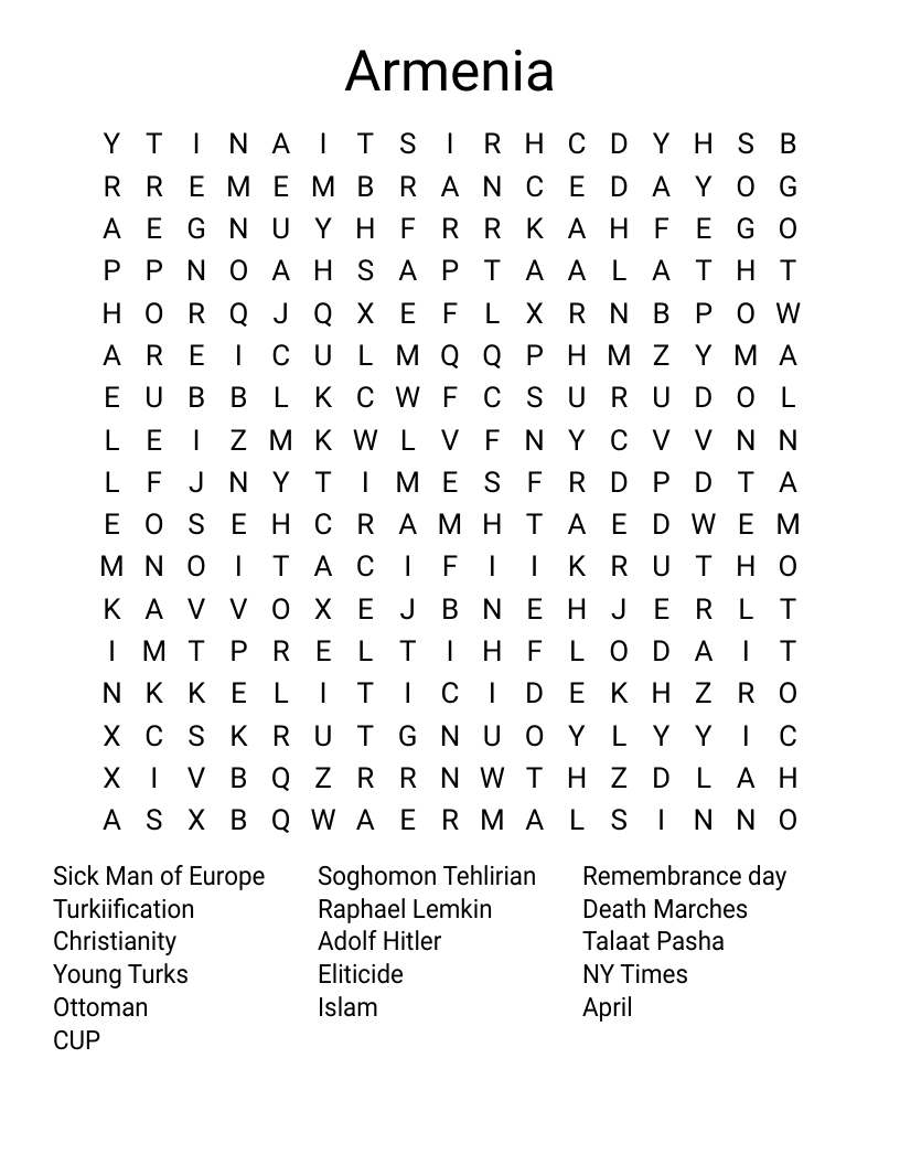 Armenia Word Search