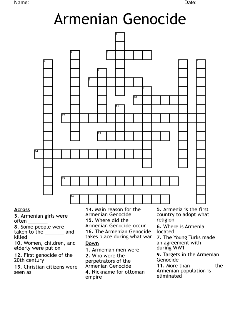 Armenian Genocide Crossword