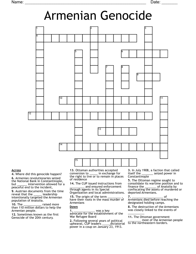 Armenian Genocide Crossword