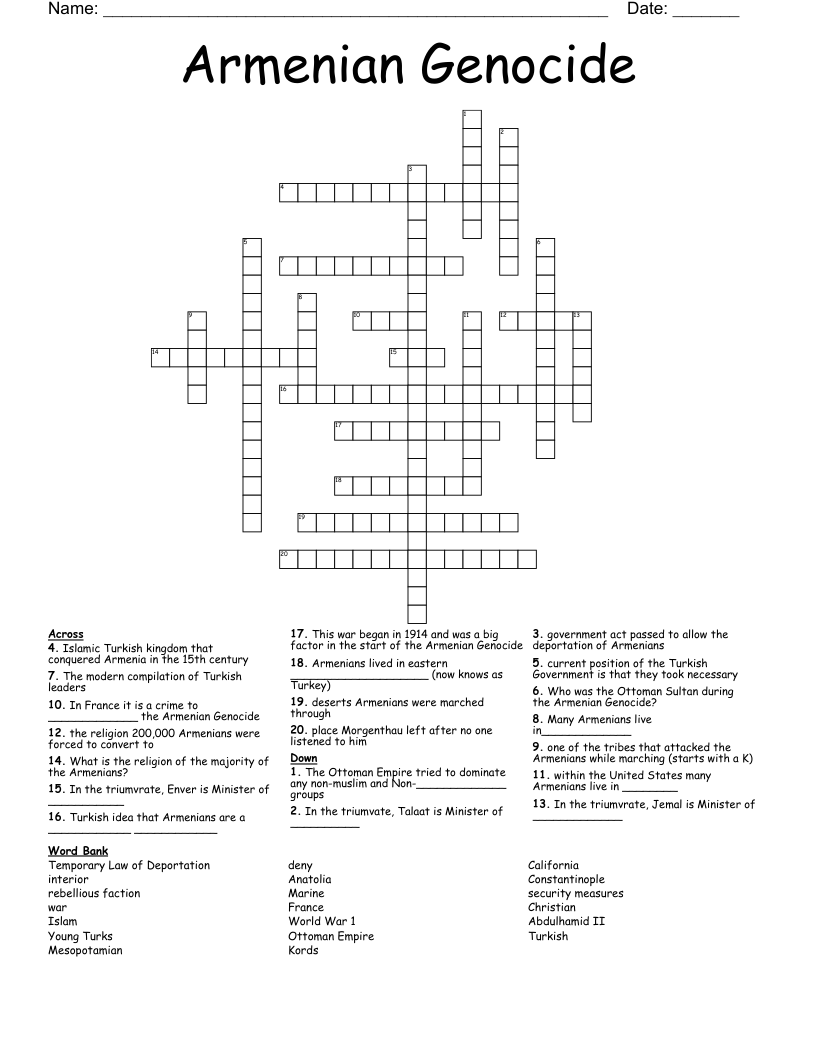 Armenian Genocide Crossword