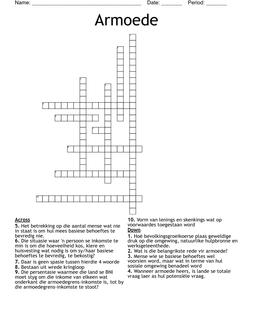 Armoede Crossword