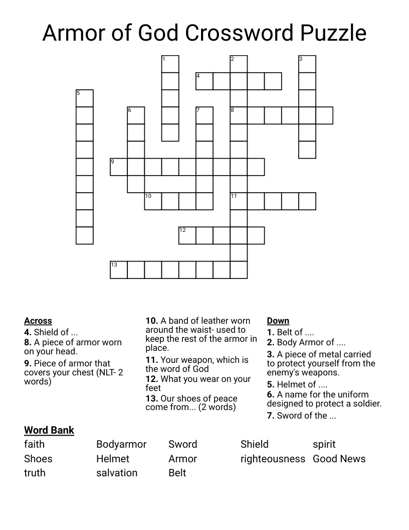 Armor of God Crossword Puzzle