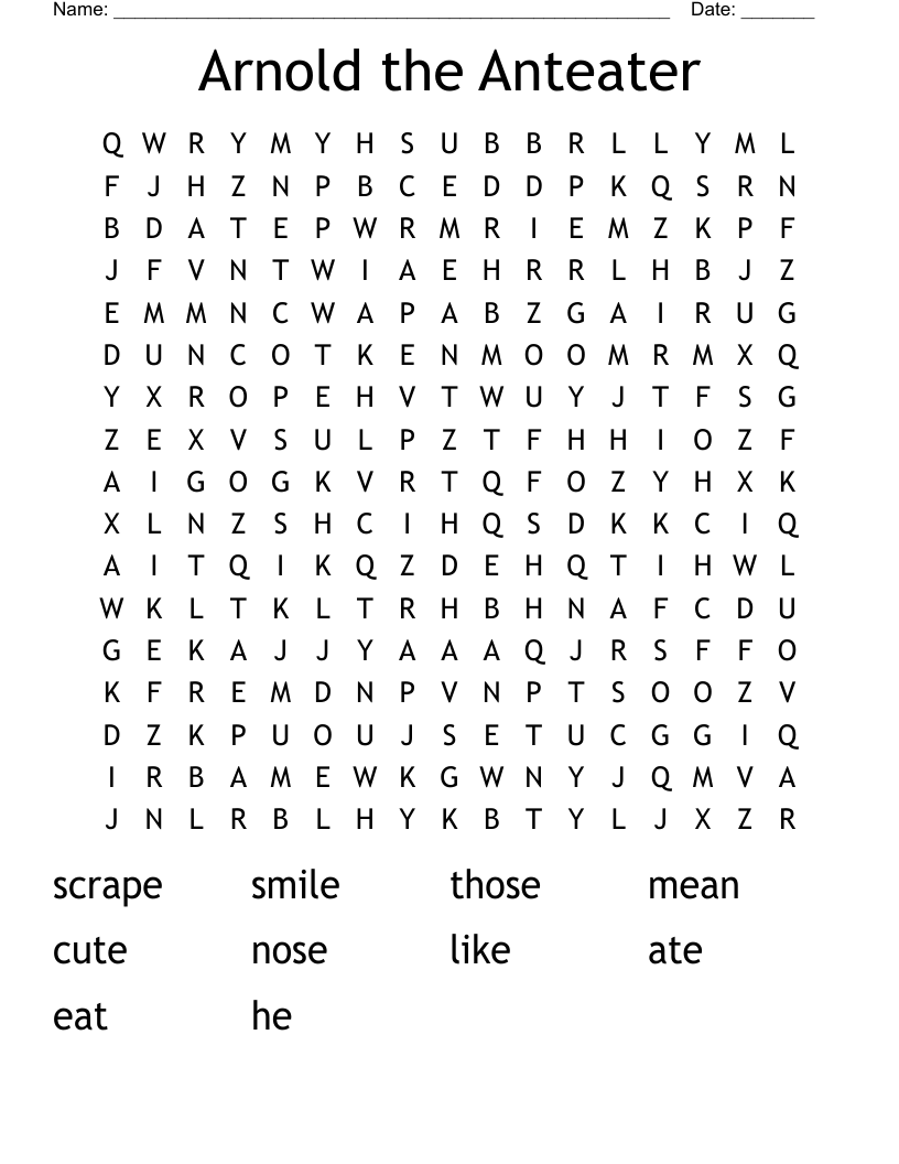 Arnold the Anteater Word Search