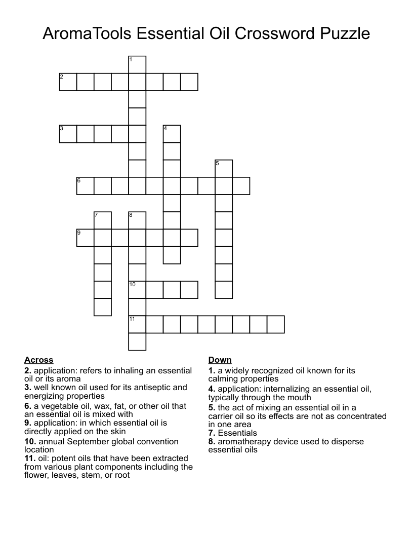 AromaTools Essential Oil Crossword Puzzle
