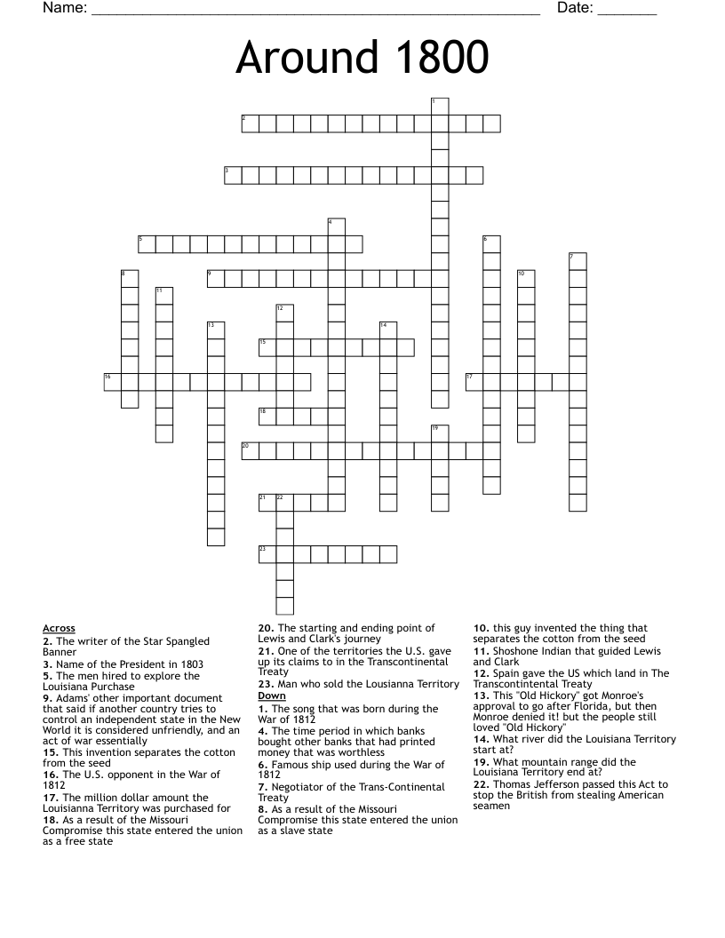 Around 1800 Crossword
