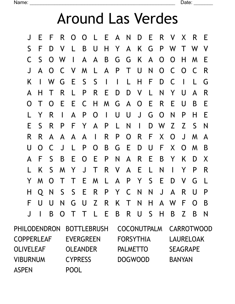Around Las Verdes Word Search