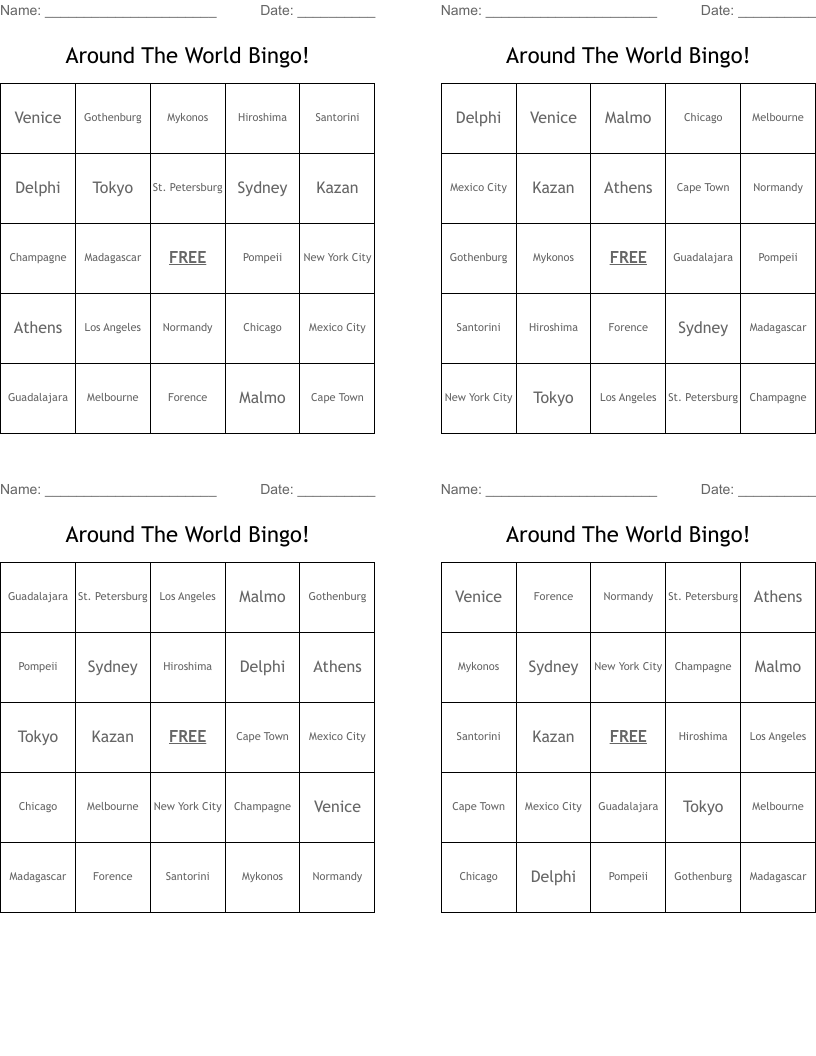 Around The World Bingo!