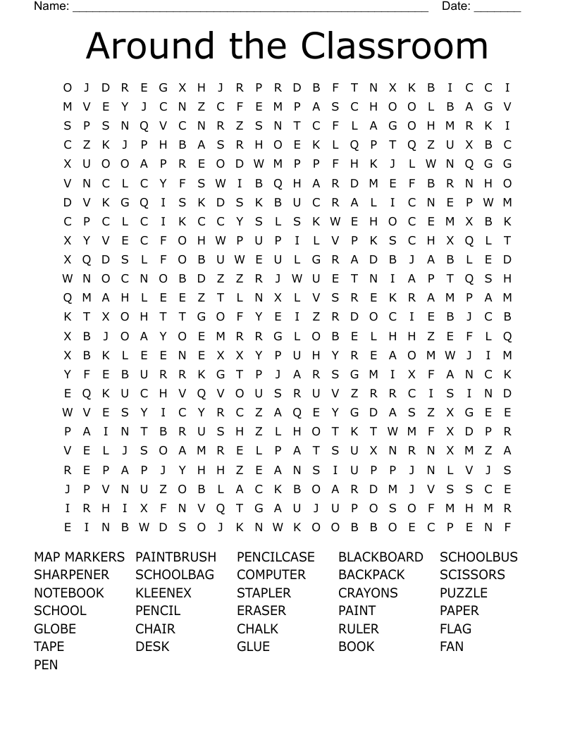 Around the Classroom Word Search