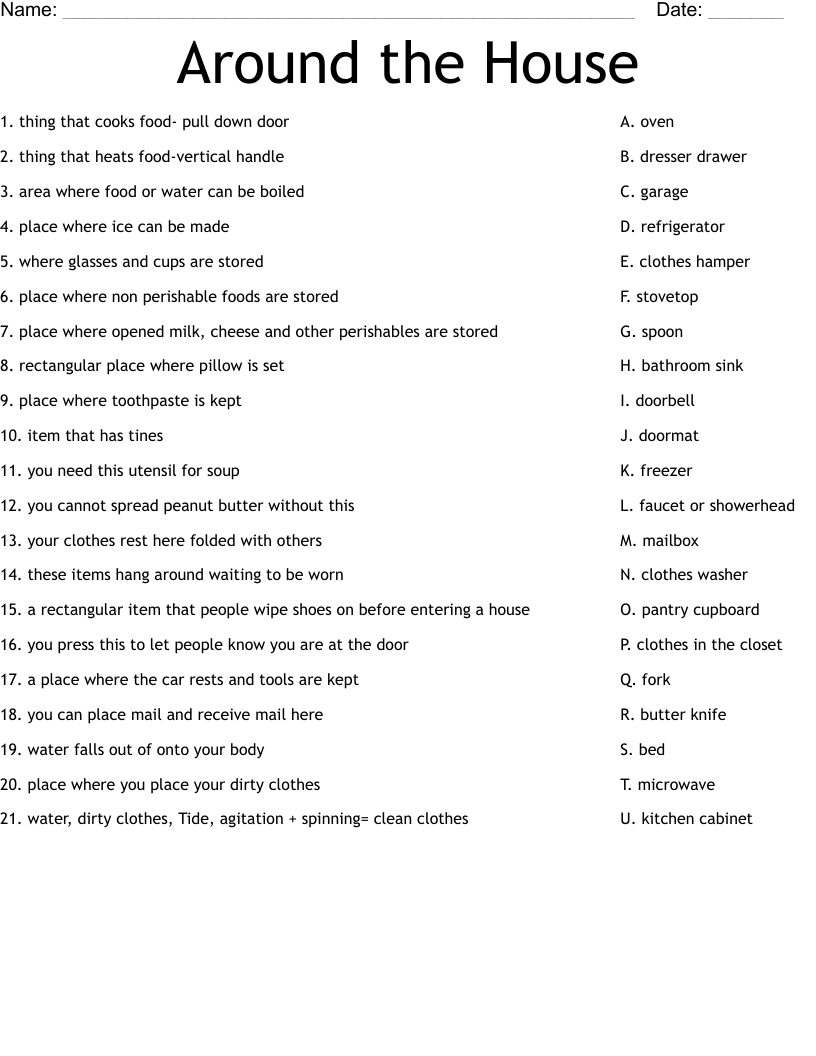 Around the House Worksheet
