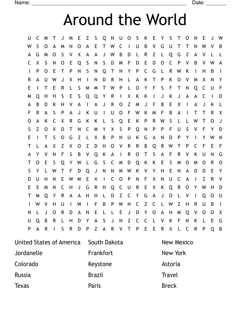 Around the World Word Search
